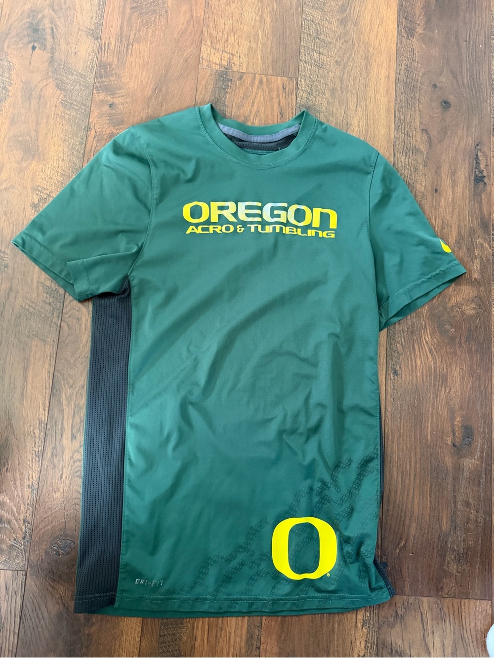 Nike Green Oregon Acro & Tumbling Performance Tee with Yellow Logo